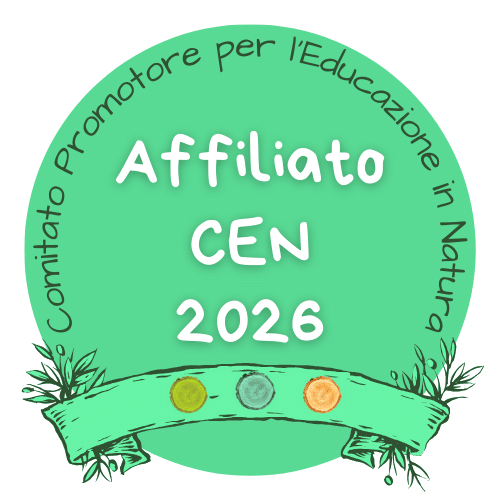 Badge per affiliati al CEN 2026. E`un cerchio a sfondo verde acqua, con sopra la scritta "Affiliato CEN 2026" e "Comitato Promotore per l'Educazione in Natura".